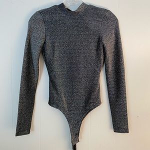 Stunning Silver Shine Open Back Bodysuit